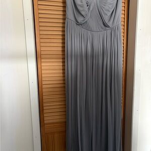 David's Bridal Slate Gray Pleated Maxi Dress with Draped Bodice